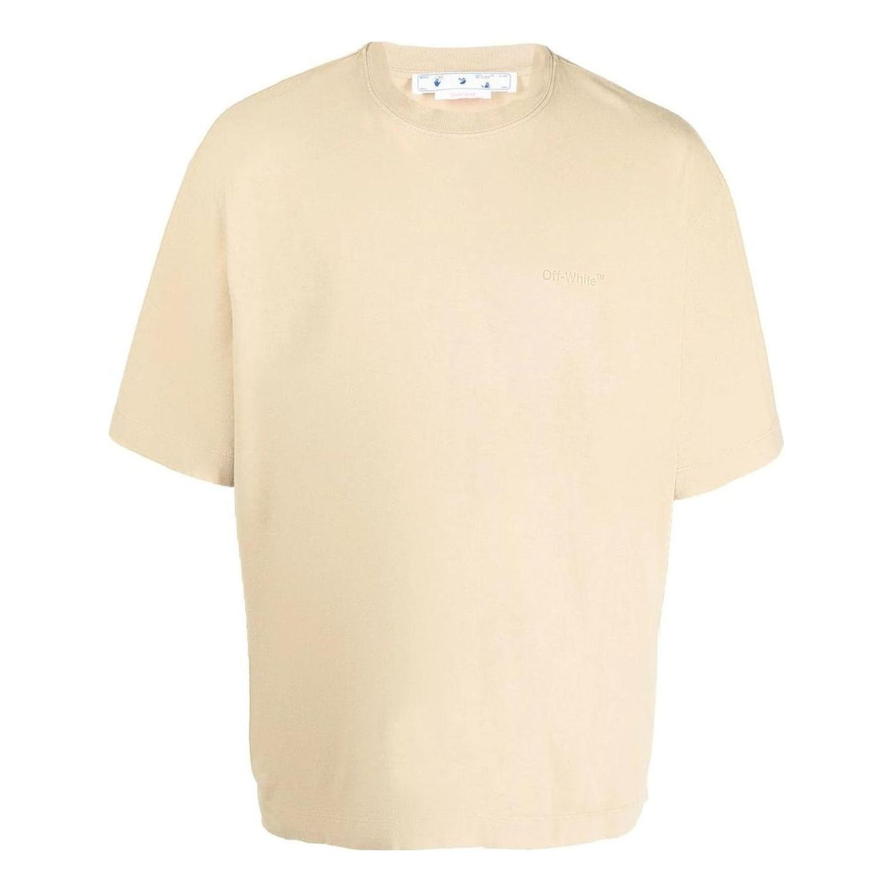 Men's Off-White Stripe Round Neck Short Sleeve Beige T-Shirt OMAA120F22JER0011717
