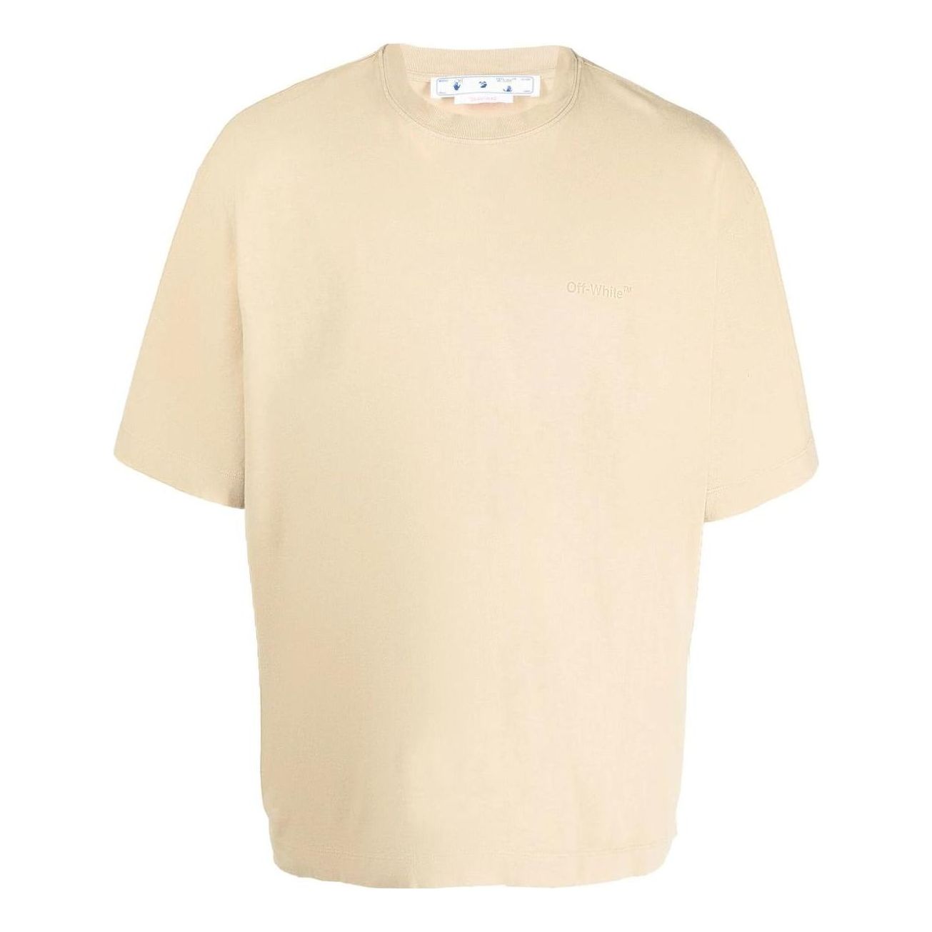 Men's Off-White Stripe Round Neck Short Sleeve Beige T-Shirt OMAA120F22JER0011717