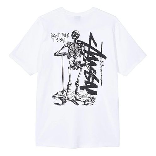Stussy Dont Take The Bait Tee Skeleton Large Logo Short Sleeve Unisex White 1904423-WHITE