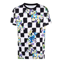 Off-White SS21 Cotton Flowers Plaid Short Sleeve Black White T-Shirt OMAA027S21JER0268400