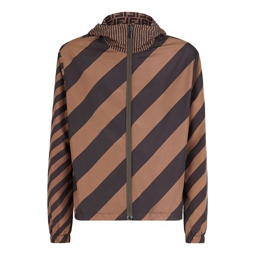 Men's FENDI Reversible Pattern hooded Logo Jacket Brown FAA615A79N-F13IZ
