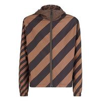 Men's FENDI Reversible Pattern hooded Logo Jacket Brown FAA615A79N-F13IZ