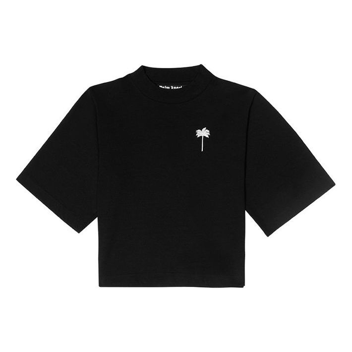 PALM ANGELS Minimalistic Brown logo Embroidered Short Sleeve Black PWAA020S20JER0031001