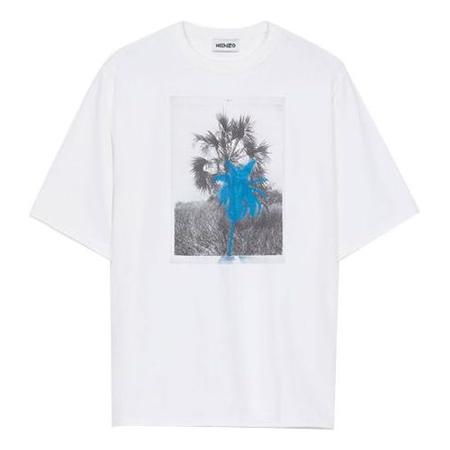 Men's KENZO SS21 Printing Pattern Round Neck Casual Short Sleeve White T-Shirt FB55TS0774SB-01B