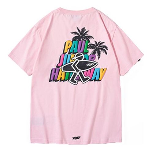 PJs Vigor Beach Alphabet Printing Short Sleeve Unisex Pink 20SSTS10303-P
