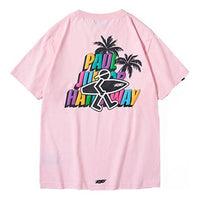 PJs Vigor Beach Alphabet Printing Short Sleeve Unisex Pink 20SSTS10303-P