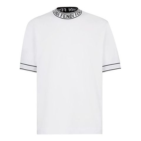 Men's FENDI AW20 Cotton High Collar Short Sleeve White FY1040ACN3F0QA0