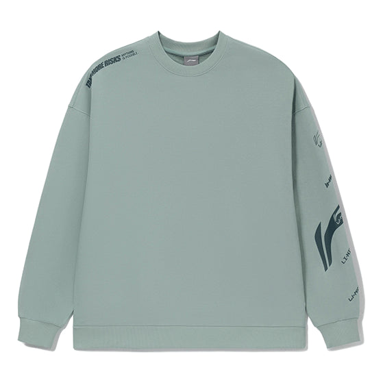 Li-Ning Training Series Contrasting Colors Logo Printing Loose Pullover Couple Style Green AWDRD38-7