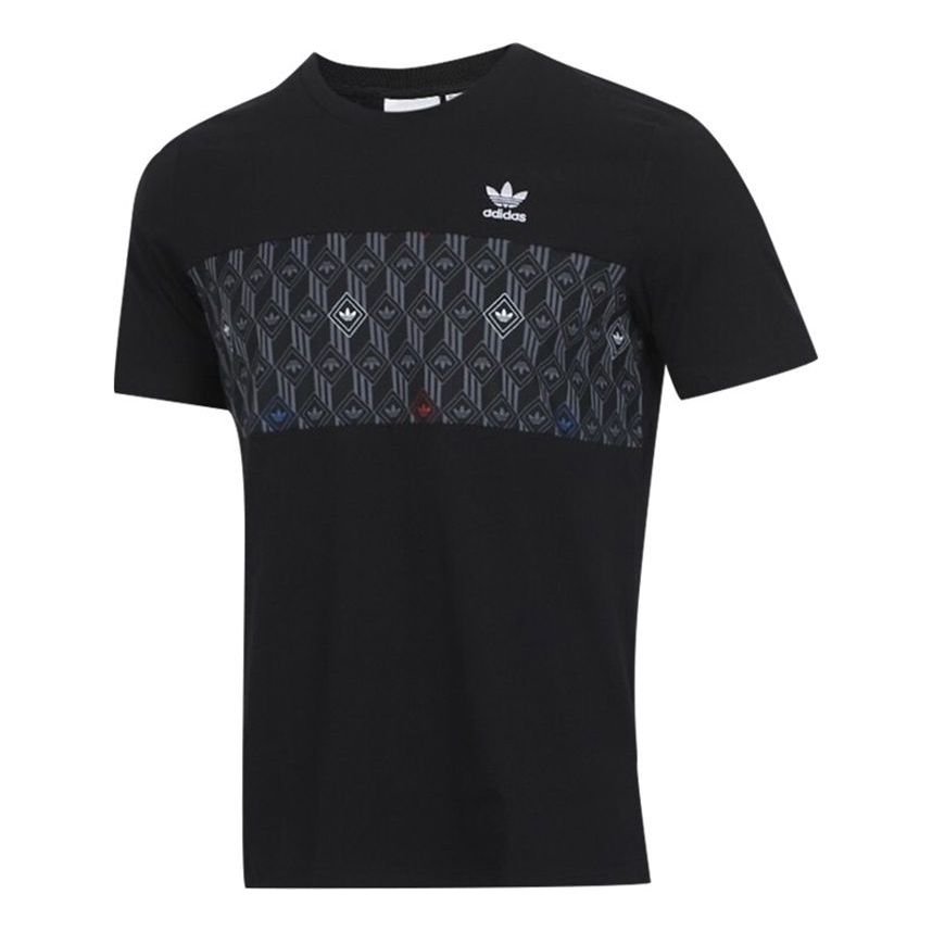 adidas originals Mono Tee 2t Patchwork Print Logo Sports Round Neck Short Sleeve Black GD5846