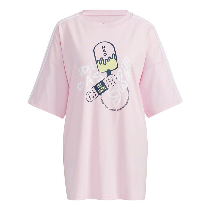 (WMNS) adidas neo May Tee 3 Cartoon Printing Loose Sports Short Sleeve Pink H61997