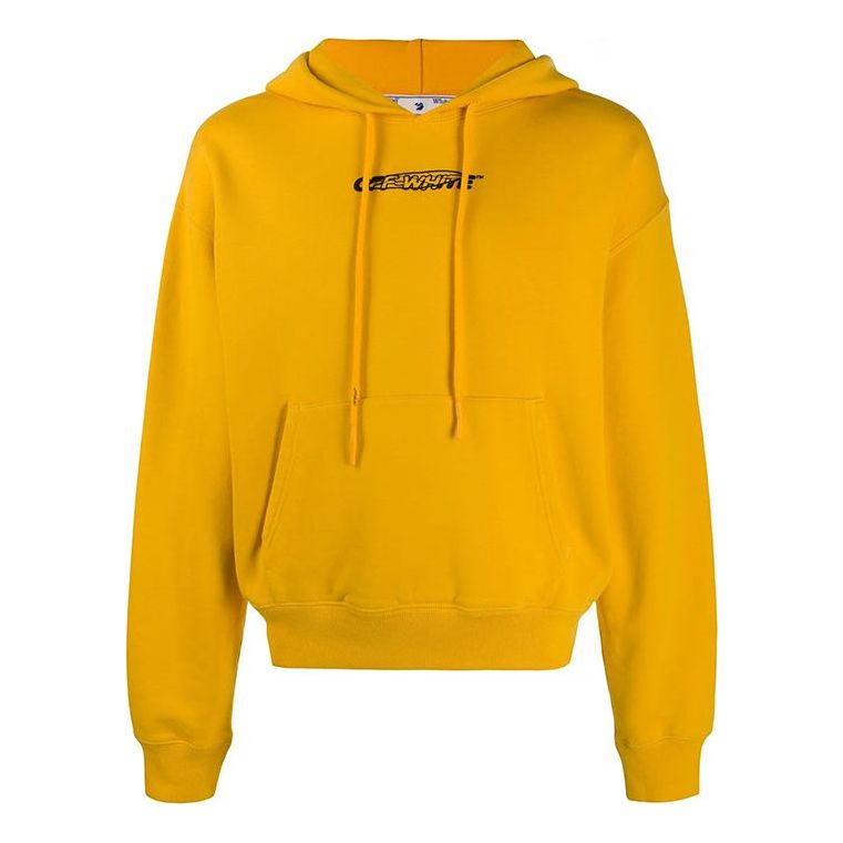 Off-White FW20 Workers Printing Hooded Pullover Men Yellow OMBB037E20FLE0011810