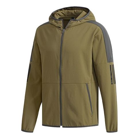adidas Casual Sports Contrasting Colors hooded Woven Jacket Khaki Brown DV1043