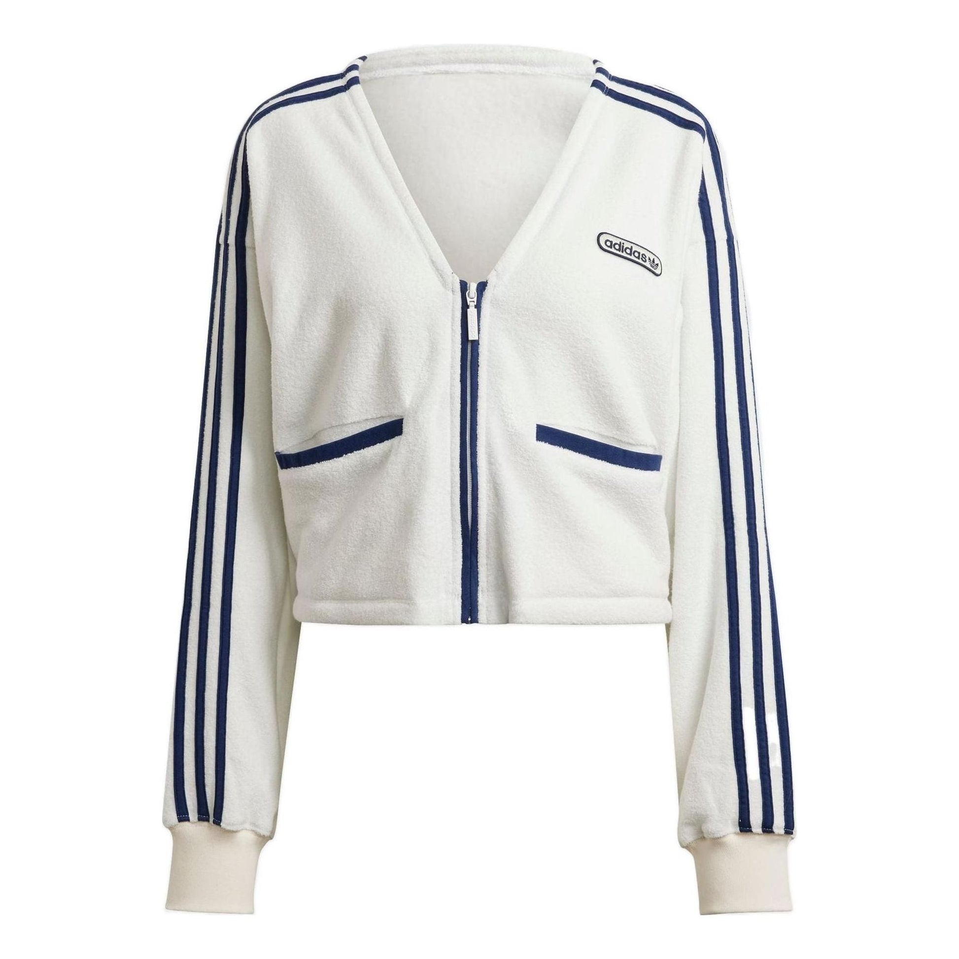 (WMNS) adidas Terry Fabric Cropped Sweatshirt Asia Sizing 'White Navy' HL6585