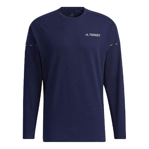 Men's adidas Printing Logo Round Neck Long Sleeves College Navy Blue T-Shirt GN9456
