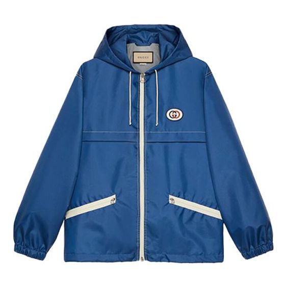 Men's Gucci FW21 Double G Canvas Zipper Logo Jacket Blue 654834-ZAGVW-4211