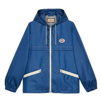 Men's Gucci FW21 Double G Canvas Zipper Logo Jacket Blue 654834-ZAGVW-4211