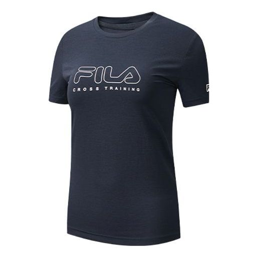 (WMNS) FILA Alphabet Logo Printing Sports Quick Dry Breathable Short Sleeve Navy Blue A11W021117F-NV