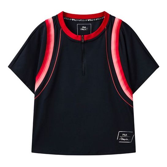 (WMNS) FILA x 3.1 phillip lim Crossover Stripe Round Neck Cardigan Short Sleeve Blue F11W126105F-NV