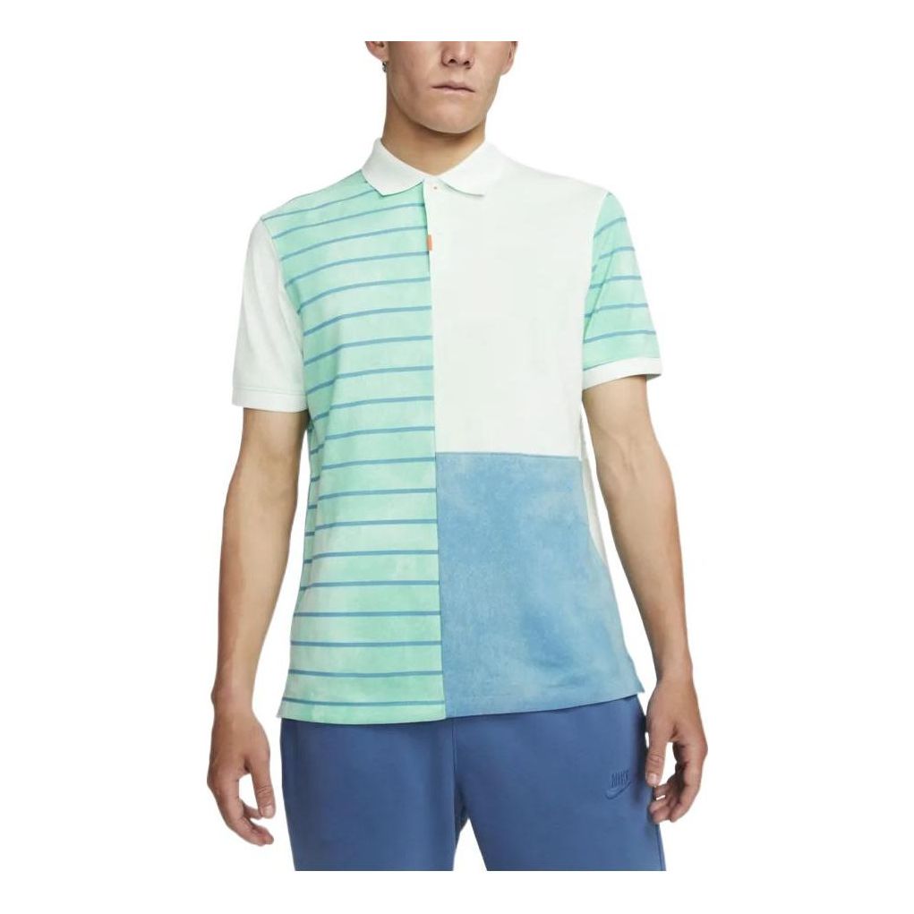 Men's Nike Stripe Splicing Lapel Short Sleeve Mint Green Polo Shirt DH0967-379
