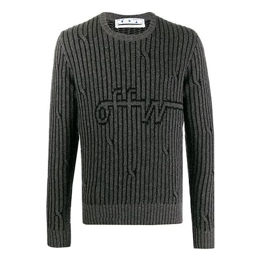 Men's Off-White Intarsia Knit Long Sleeves Gray OMHE043E20KNI0010700
