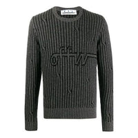 Men's Off-White Intarsia Knit Long Sleeves Gray OMHE043E20KNI0010700