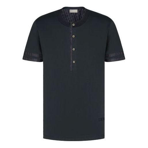 Men's DIOR FW21 Solid Color Round Neck Short Sleeve Navy Blue T-Shirt 193J634A0677-C585