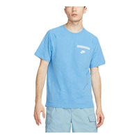 Nike Solid Color Chest Pocket Round Neck Casual Short Sleeve Blue DQ2414-462