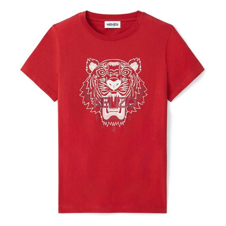 KENZO Tiger Head Printing Pattern Round Neck Short Sleeve Red FA62TS8464YB-22