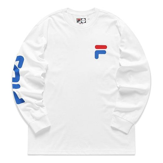 FILA FUSION Logo Printing Knit Loose Sports Round Neck Long Sleeves Couple Style White T11U156204F-WT
