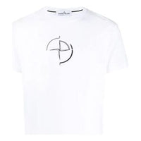 Men's STONE ISLAND Pure Cotton Printing Alphabet Short Sleeve White 7215NS89-V0001