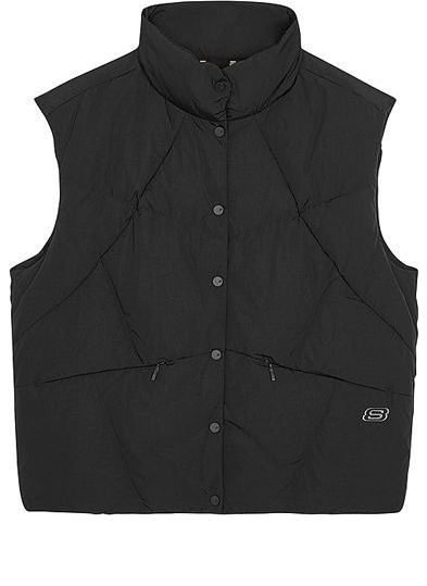 (WMNS) Skechers Stand-up Collar Woven Hooded Down Vest 'Black Blue White' L421W019