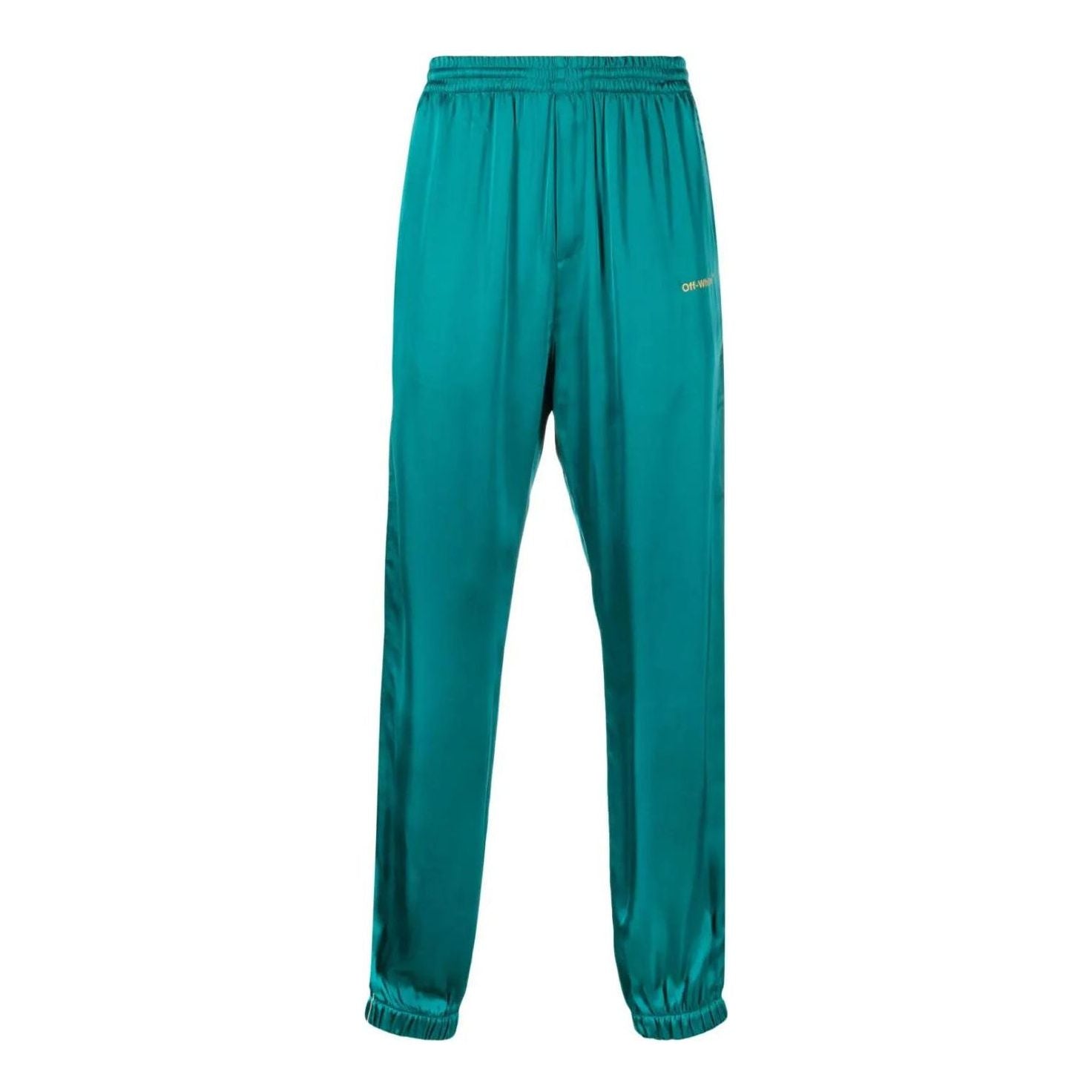 Men's Off-White FW22 Satin Elastic Waistband Bundle Feet Sports Pants/Trousers/Joggers Version Green OMCA226T22FAB0015876