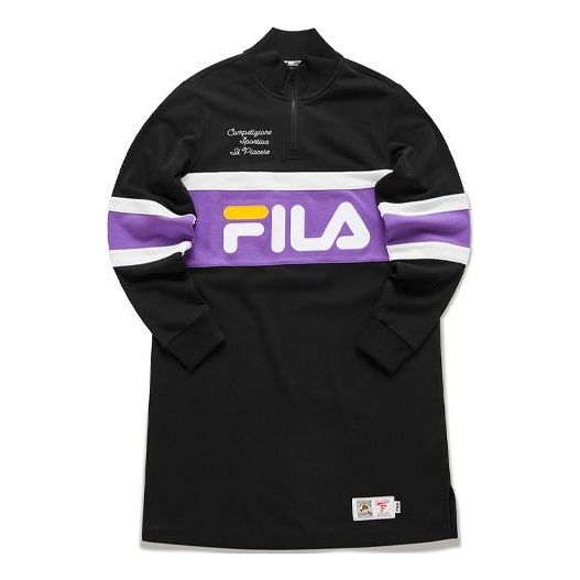 (WMNS) Fila Casual Sports Mid-length Pullover 'Black Purple' T11W112301F-BK