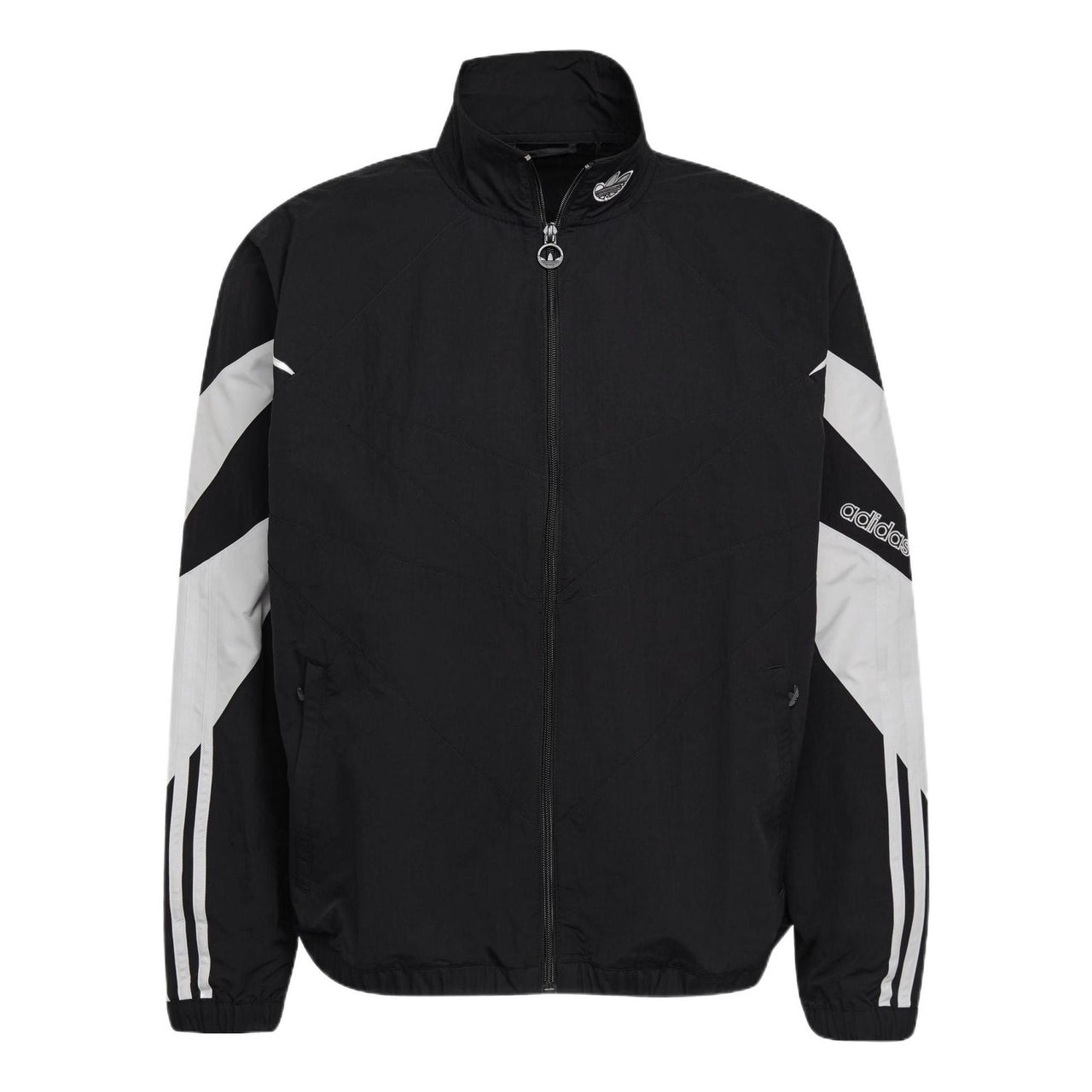 Men's adidas originals Color Block Stripe Logo Zipper Long Sleeves Stand Collar Sports Jacket Black H06752