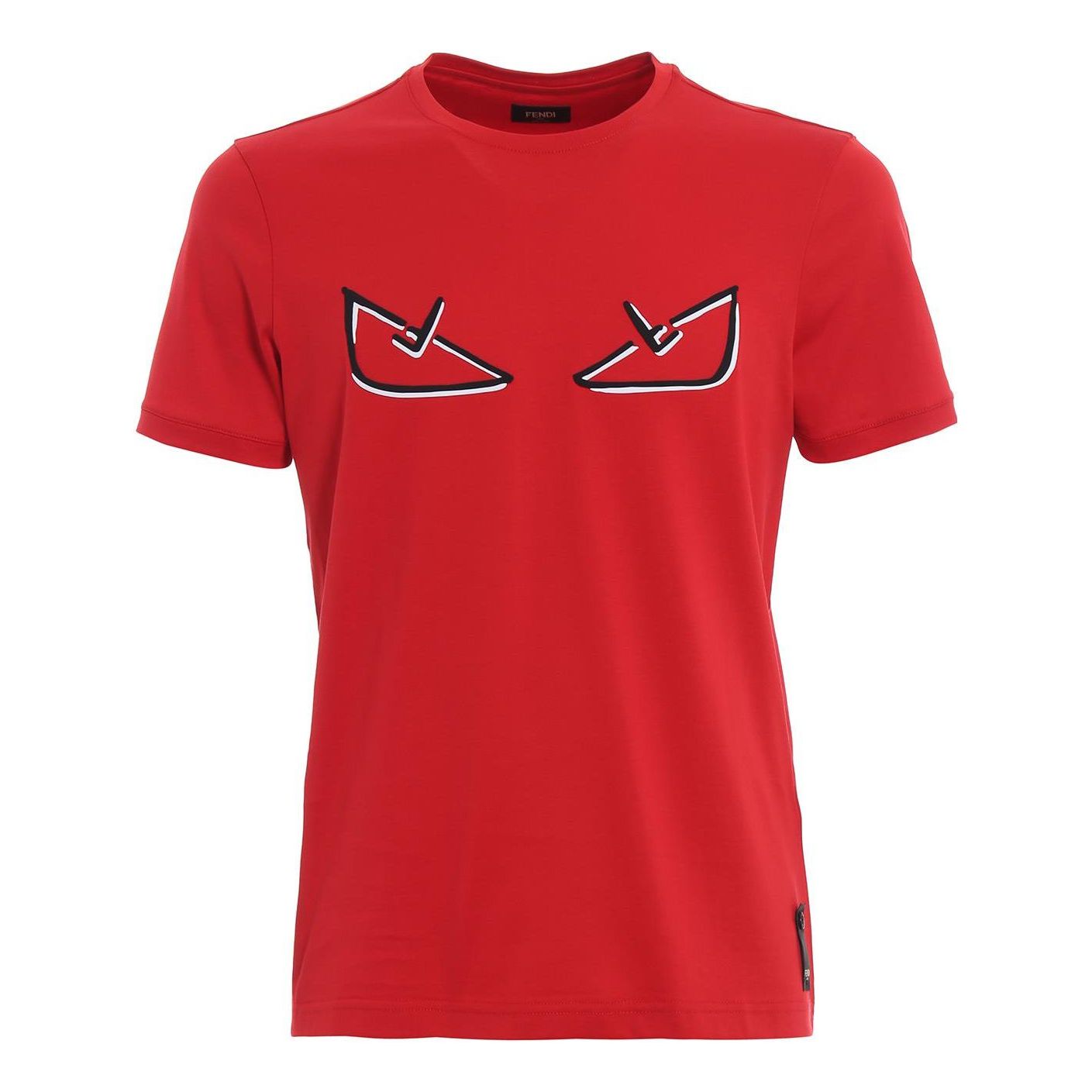 Men's FENDI SS21 Small Monster Eye Pattern Round Neck Short Sleeve Red FY0894A6ZGF0BVE