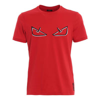 Men's FENDI SS21 Small Monster Eye Pattern Round Neck Short Sleeve Red FY0894A6ZGF0BVE