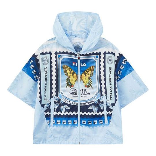 (WMNS) FILA Butterfly Full Print Casual Woven Blue Jacket F11W028706F-LB