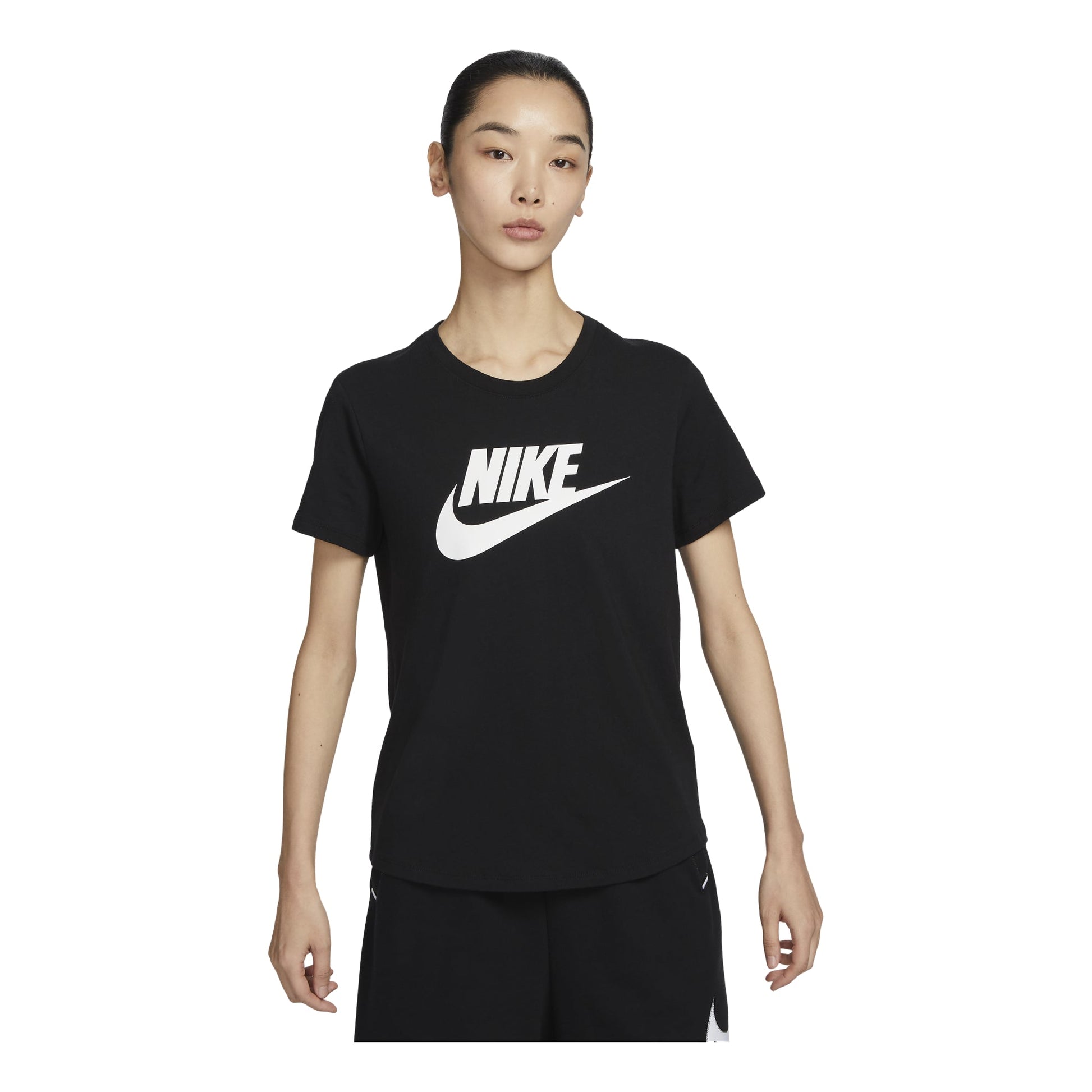 (WMNS) Nike Sportswear Essentials Logo T-shirt Asia Sizing 'Black White' DX7907-010