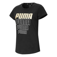 (WMNS) PUMA Bronzing Alphabet Logo Printing Round Neck Short Sleeve Black 583868-51