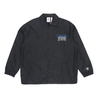 Men's adidas originals C.M.P.COACH JKT Solid Color Lapel Sports Jacket Black H13510