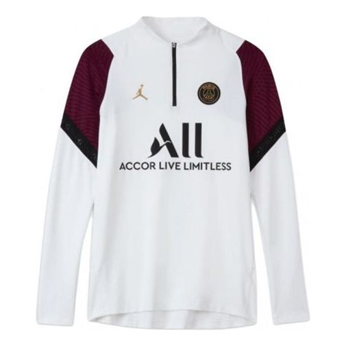 Air Jordan Paris Saint-Germain 21/22 Half Zipper Long Sleeves Jersey 'White' CK9622-100