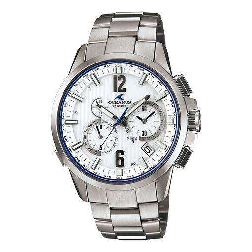 CASIO Sports Solar Powered Stainless Steel Strap White Dial Mens White Analog OCW-T2000-7A