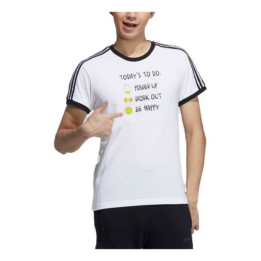 adidas neo W Smly Tee 3 Funny Printing Stripe Sports Short Sleeve White GP5790