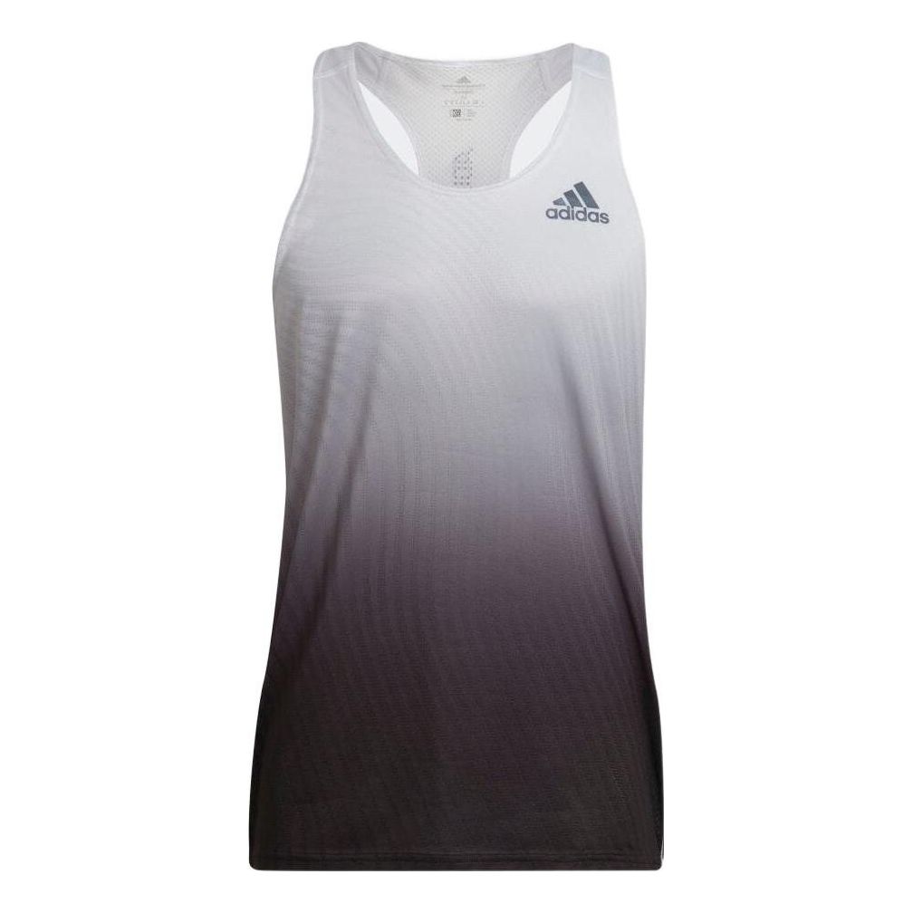 Men's adidas Stripe Logo Gradient Round Neck Pullover Sports Vest Gray HA3691