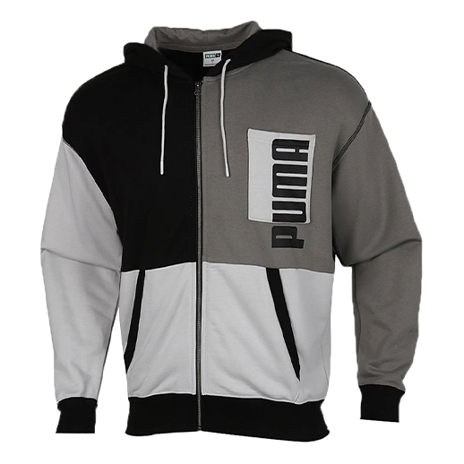 PUMA Cardigan hooded Colorblock Logo Jacket Black Gray 530712-01
