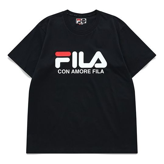 Men's FILA FUSION Logo Printing Casual Round Neck Short Sleeve Carbon Black T-Shirt T51M829150D-BK