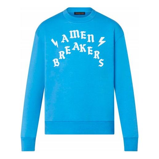 Men's LOUIS VUITTON SS22 Alphabet Printing Round Neck Pullover Long Sleeves Blue T-Shirt 1A9T68