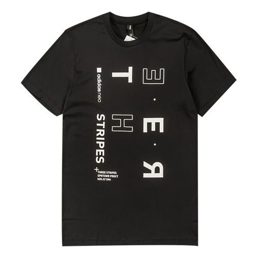 adidas neo three stripes Alphabet Printing Quick Dry Short Sleeve Black CV8982