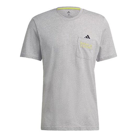 adidas Pocket Tee M Embroidered Sports Short Sleeve Gray GN6848