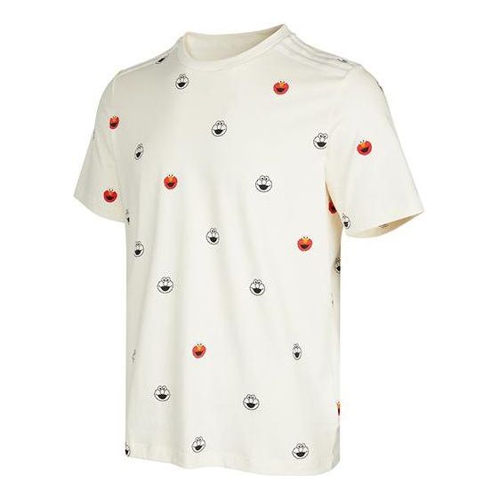 adidas neo x SESAME STREET Crossover Cartoon Full Print Round Neck Short Sleeve White T-Shirt HD7287